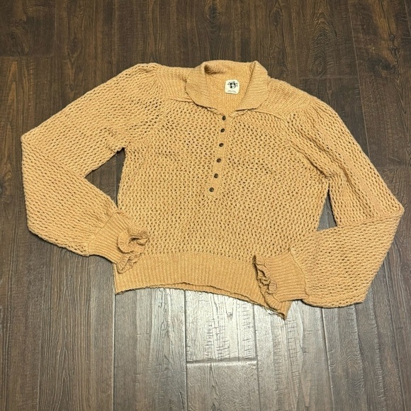 Free People Snowdrift Pullover Camel Heather Sweater Size Large Women - Picture 3 of 12